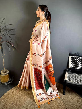 Blush Beige Soft Silk Kalamkari Print Saree - view 4
