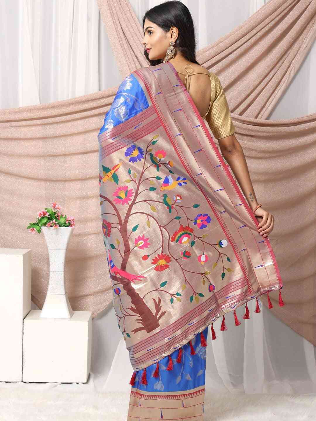  Blue Silk Blend Woven Zari Paithani Saree
