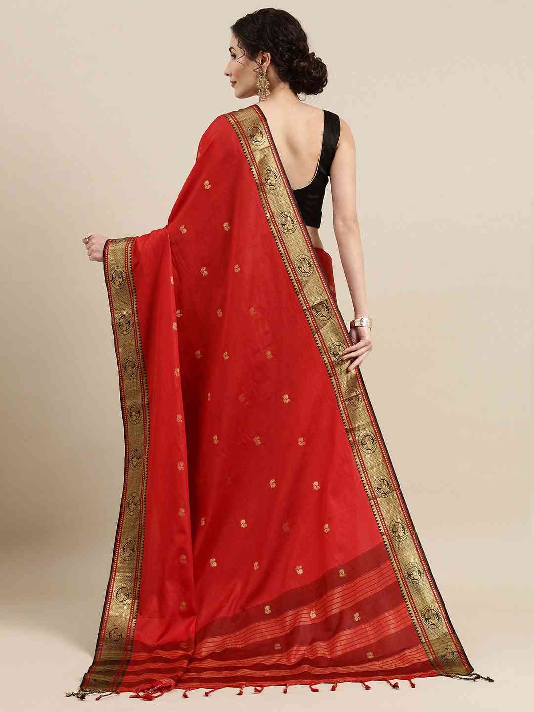 Trendy Red Zari Silk Cotton Paithani Saree