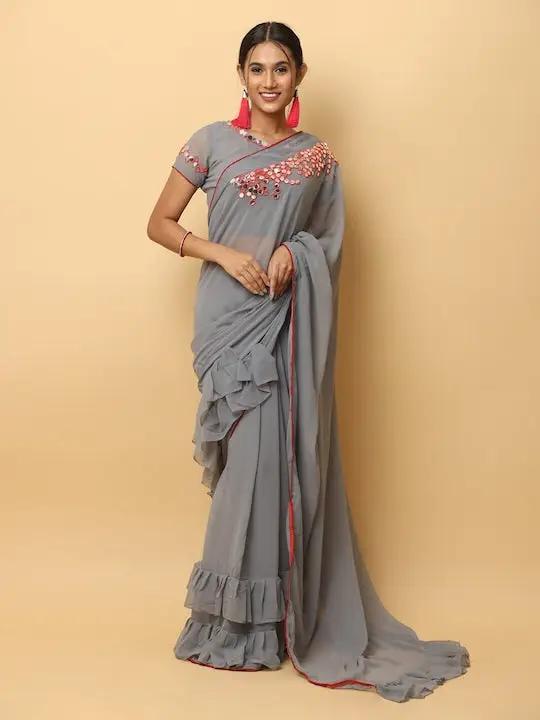 Soft Georgette Ruffle Party Wear Saree 