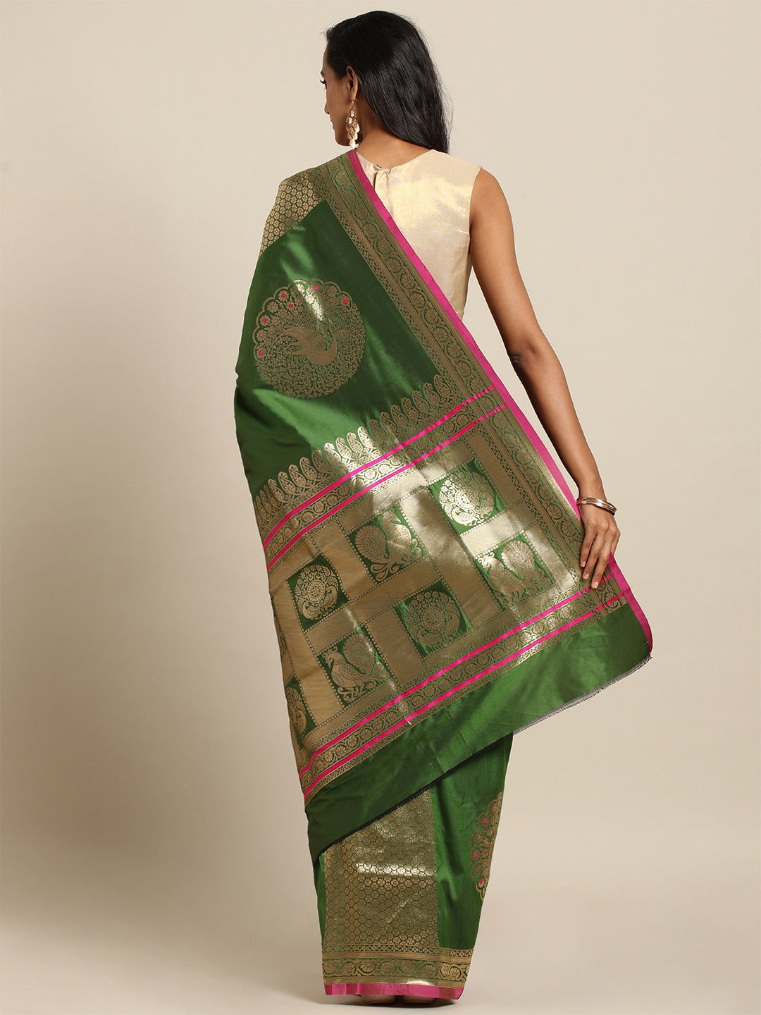  Kanjivaram Bottle Green Silk Saree