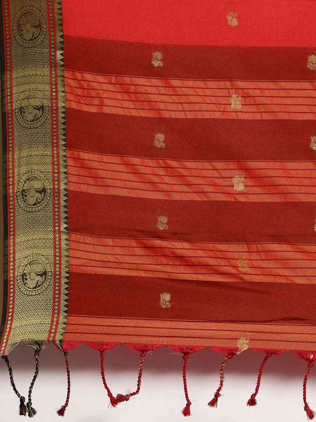 Trendy Red Zari Silk Cotton Paithani Saree