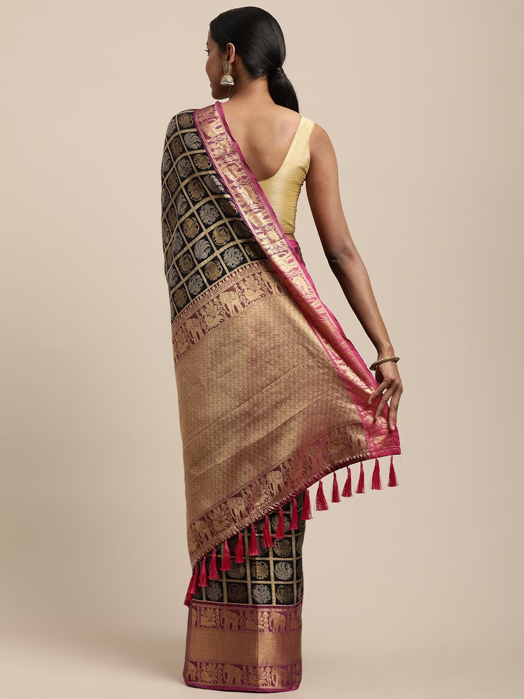  Banarasi Black Colour Woven Design Silk Cotton Saree 