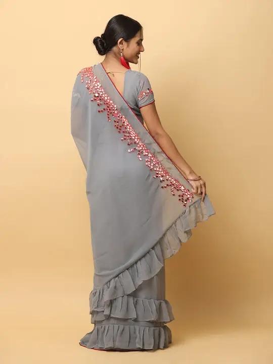 Soft Georgette Ruffle Party Wear Saree 