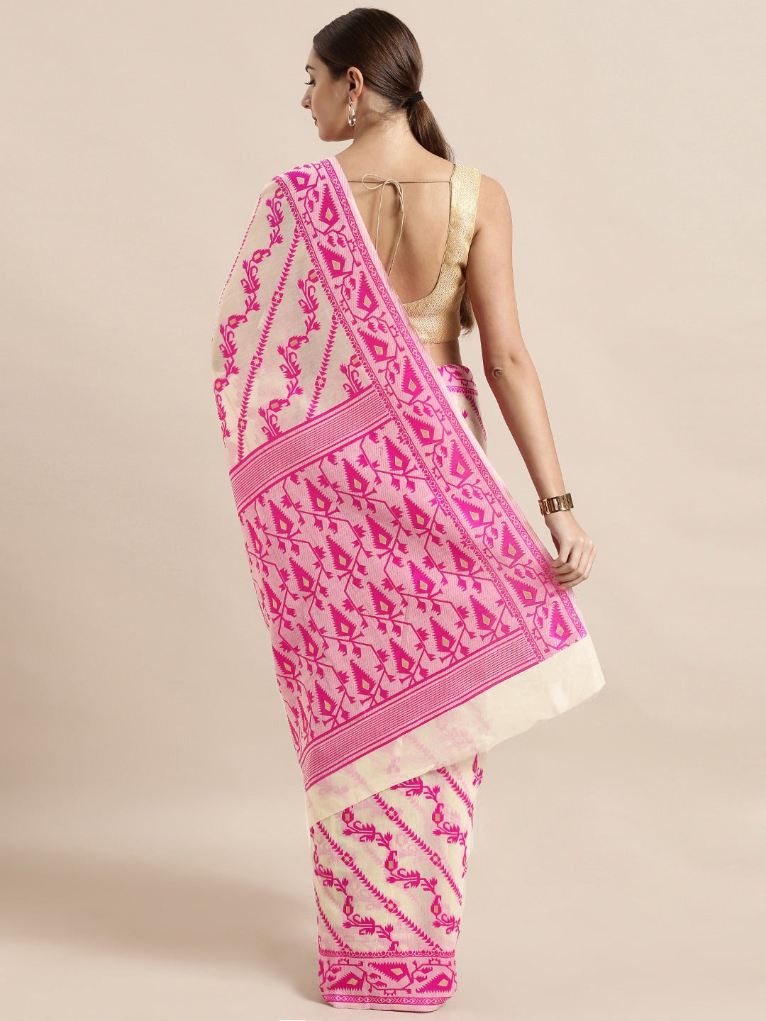 Exclusive Jamdani Pink Colour Woven Silk Cotton Saree