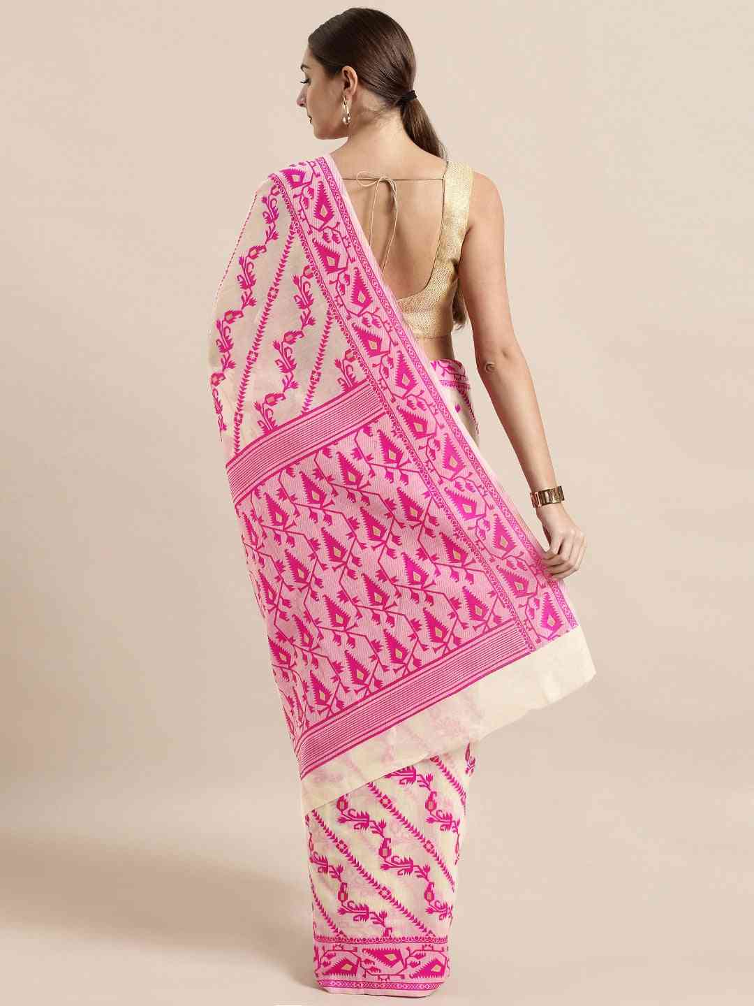 Exclusive Jamdani Pink Colour Woven Silk Cotton Saree