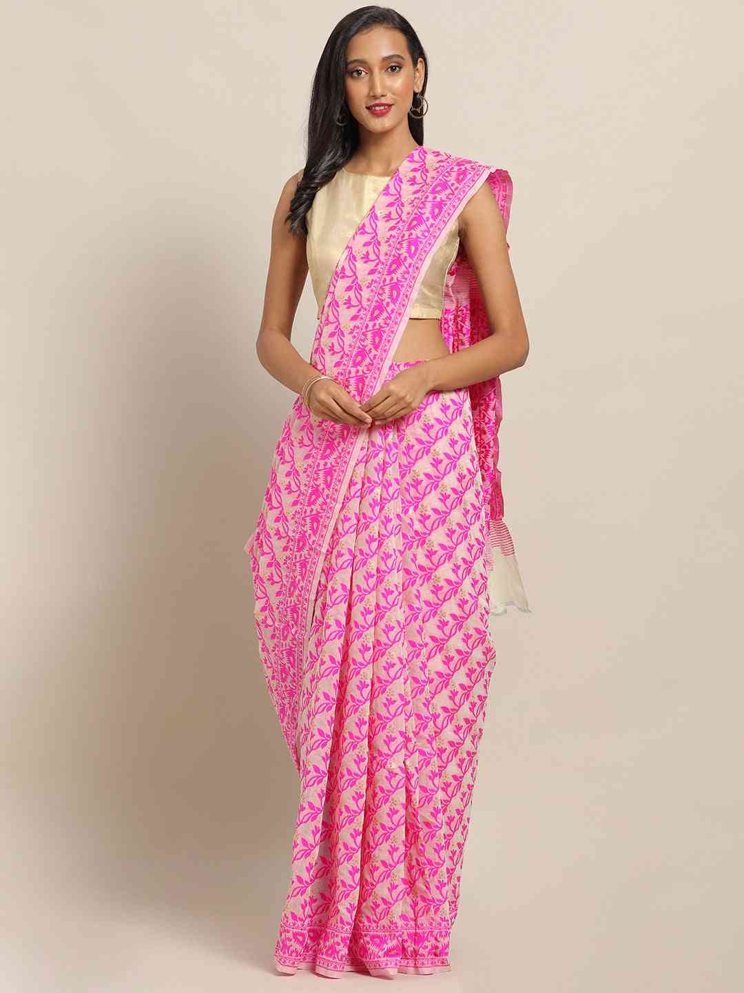  Jamdani Rani Colour Woven Silk Cotton Saree