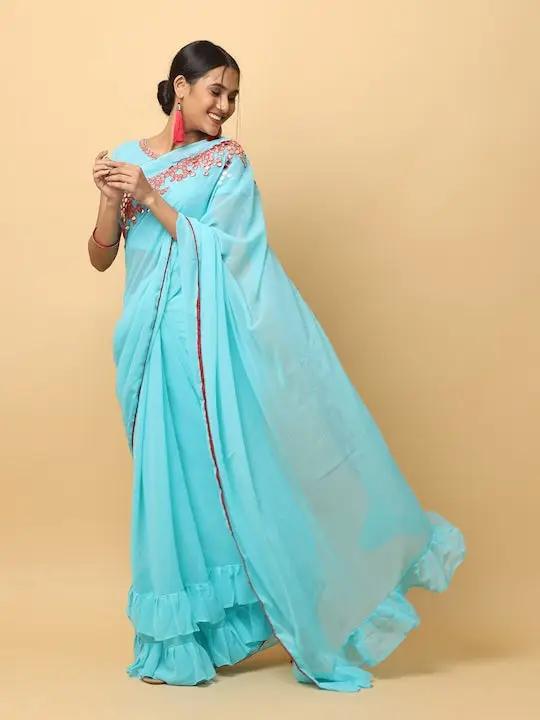 Soft Georgette Ruffle Party Wear Saree 