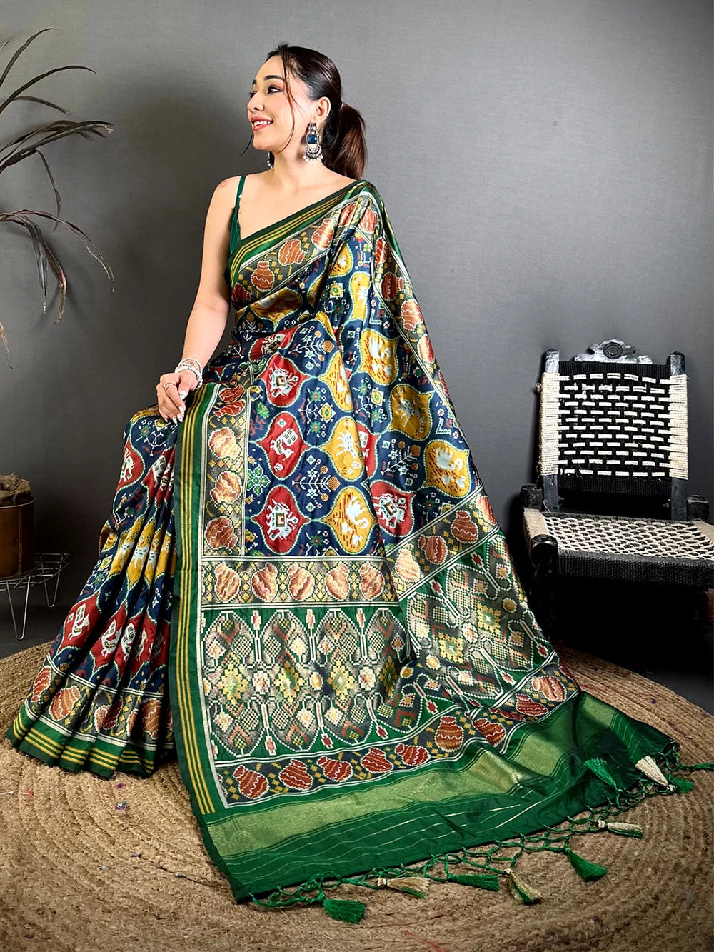 Elegant Dark Tone Ikkat Patola Silk Saree - view 2