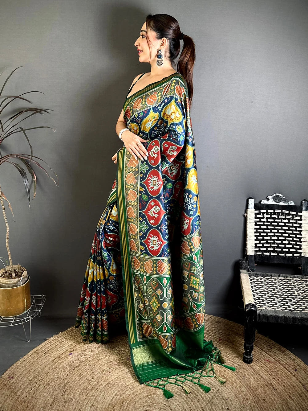 Elegant Dark Tone Ikkat Patola Silk Saree - view 3