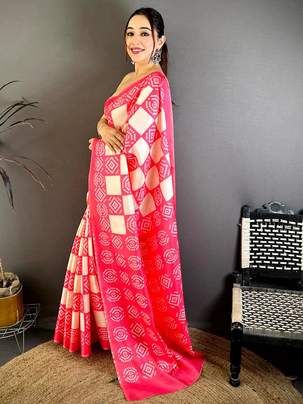 Elegant Pink Ikkat Tussar Designer Saree