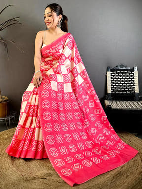 Elegant Pink Ikkat Tussar Designer Saree