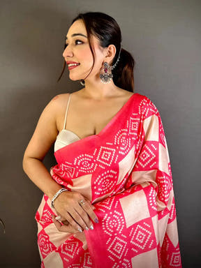 Elegant Pink Ikkat Tussar Designer Saree