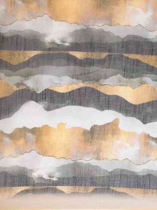 Close-up of geometric print on beige linen saree