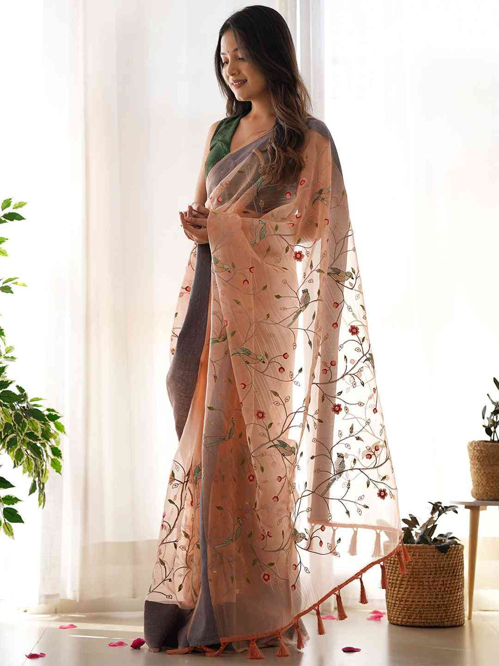 At Vastranand Beautiful Organza Embroidery Work Silk Saree