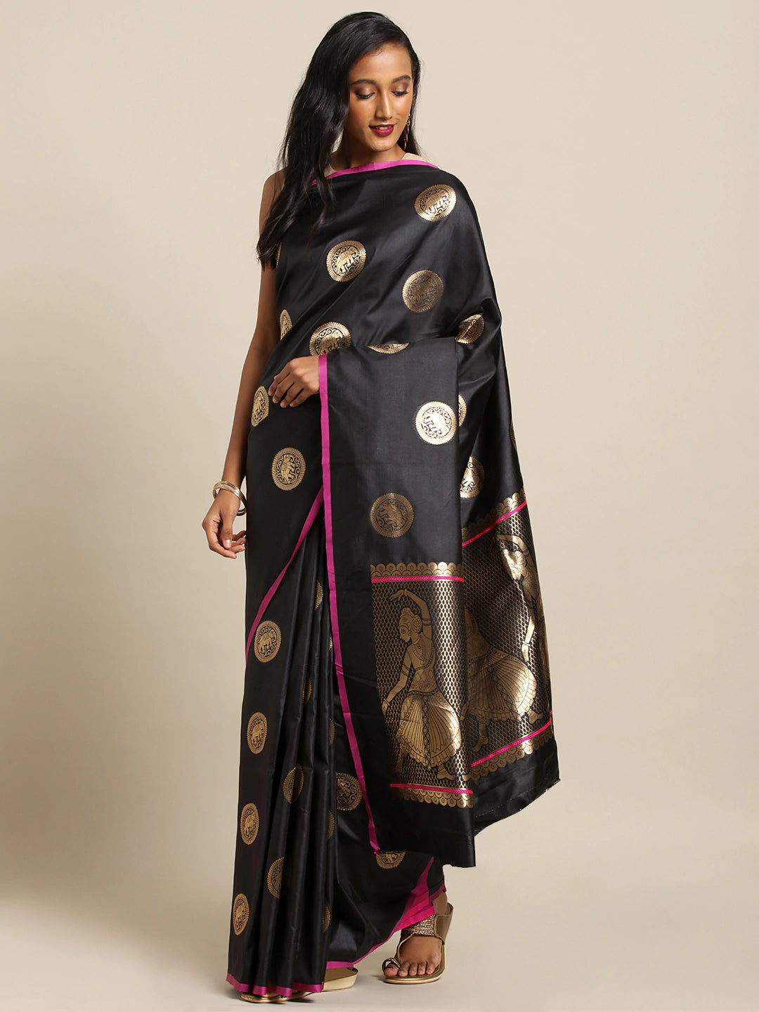 Kanjivaram Black Colour Silk Blend Woven Design Saree