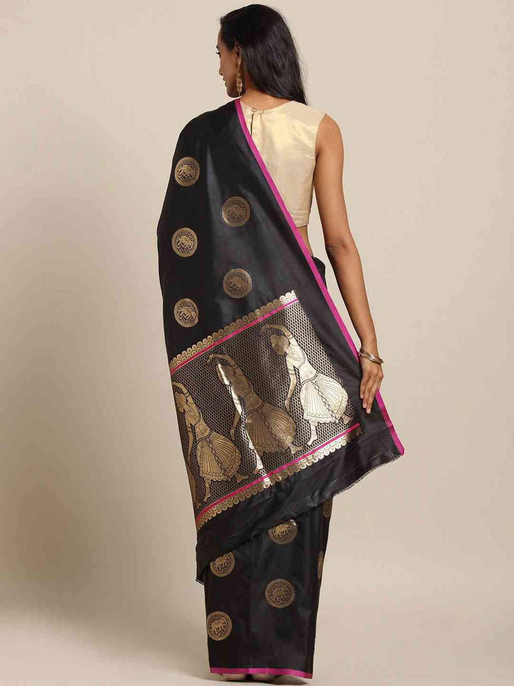 Kanjivaram Black Colour Silk Blend Woven Design Saree