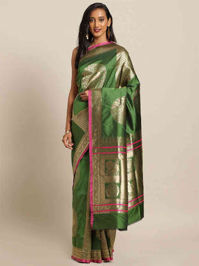  Kanjivaram Bottle Green Silk Saree