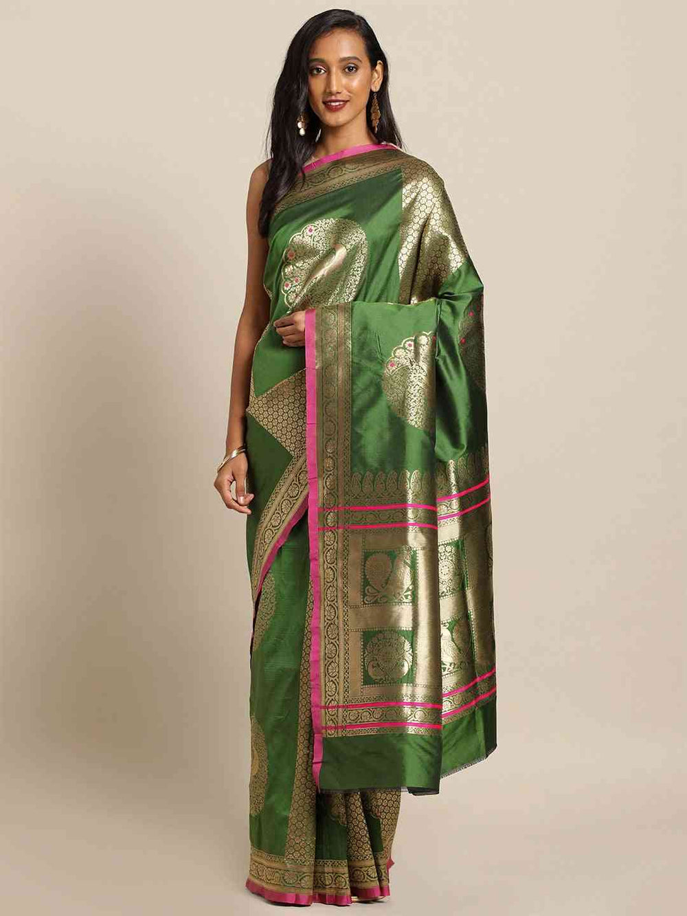  Kanjivaram Bottle Green Silk Saree
