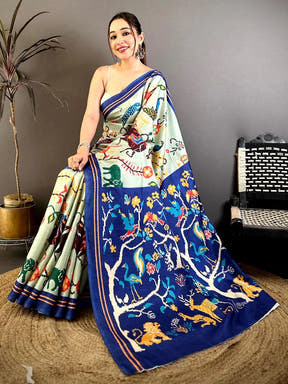 Mint Green Patola Print Tussar Saree