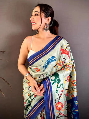 Mint Green Patola Print Tussar Saree