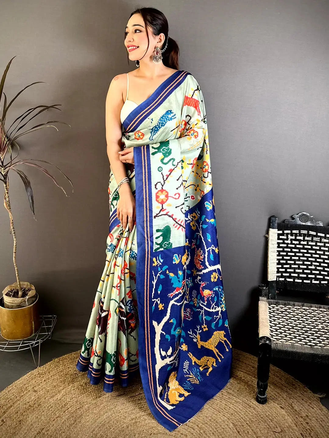 Mint Green Patola Print Tussar Saree