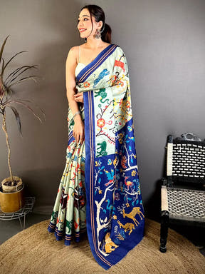 Mint Green Patola Print Tussar Saree