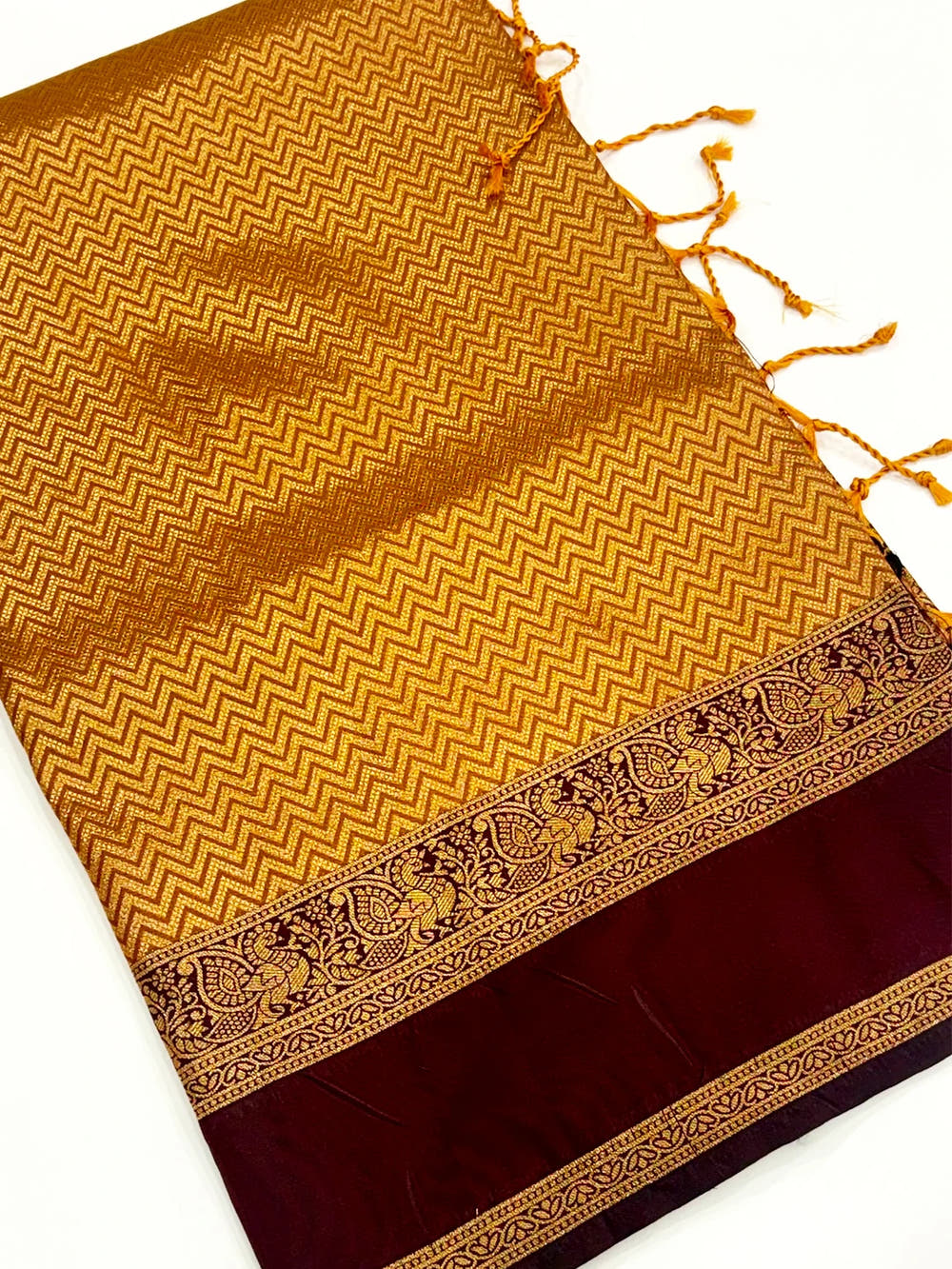 Mustard Banarasi Zari Tissue Gadwal Border Saree - view 2