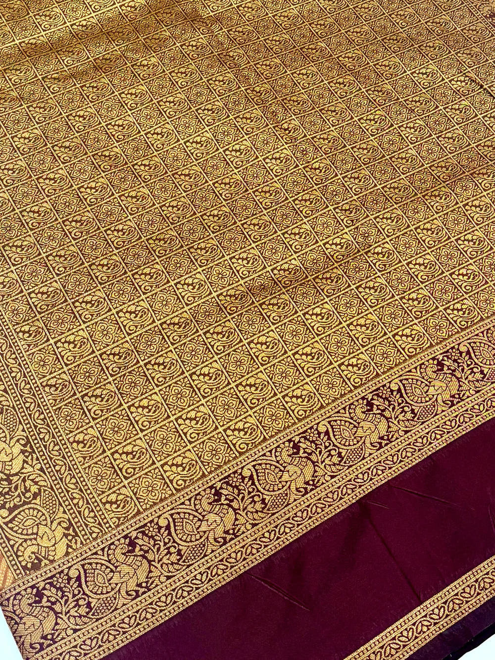 Mustard Banarasi Zari Tissue Gadwal Border Saree - view 3