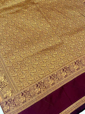 Mustard Banarasi Zari Tissue Gadwal Border Saree - view 3