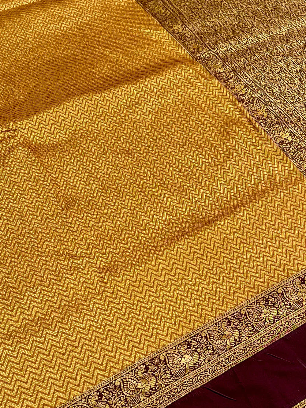 Mustard Banarasi Zari Tissue Gadwal Border Saree - view 4