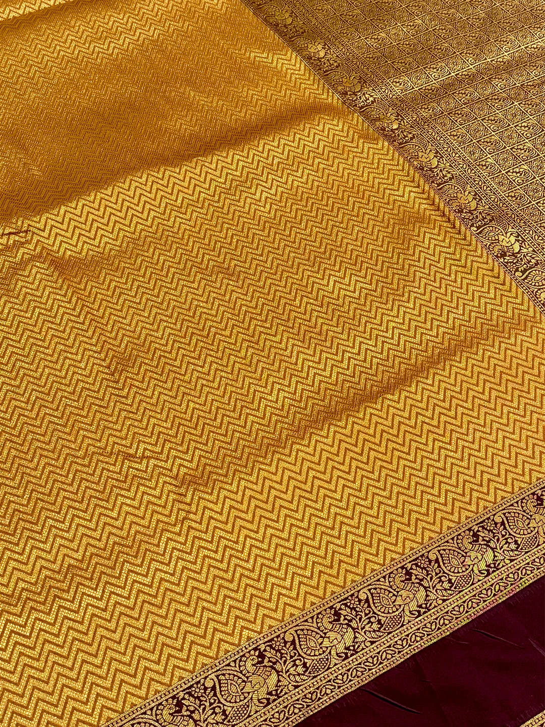Mustard Banarasi Zari Tissue Gadwal Border Saree - view 4