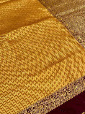 Mustard Banarasi Zari Tissue Gadwal Border Saree - view 4