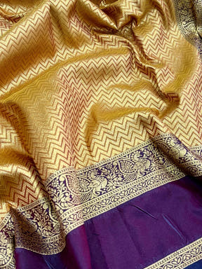 Mustard Banarasi Zari Tissue Gadwal Border Saree - view 5