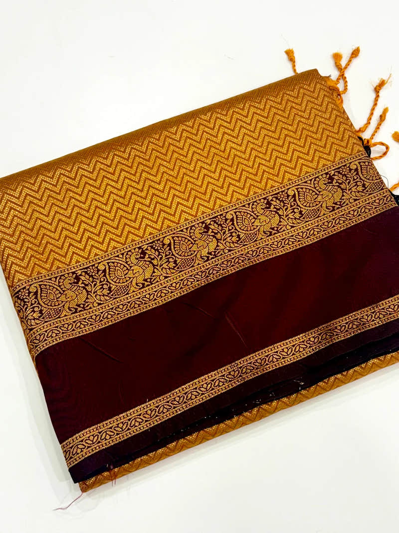 Mustard Banarasi Zari Tissue Gadwal Border Saree