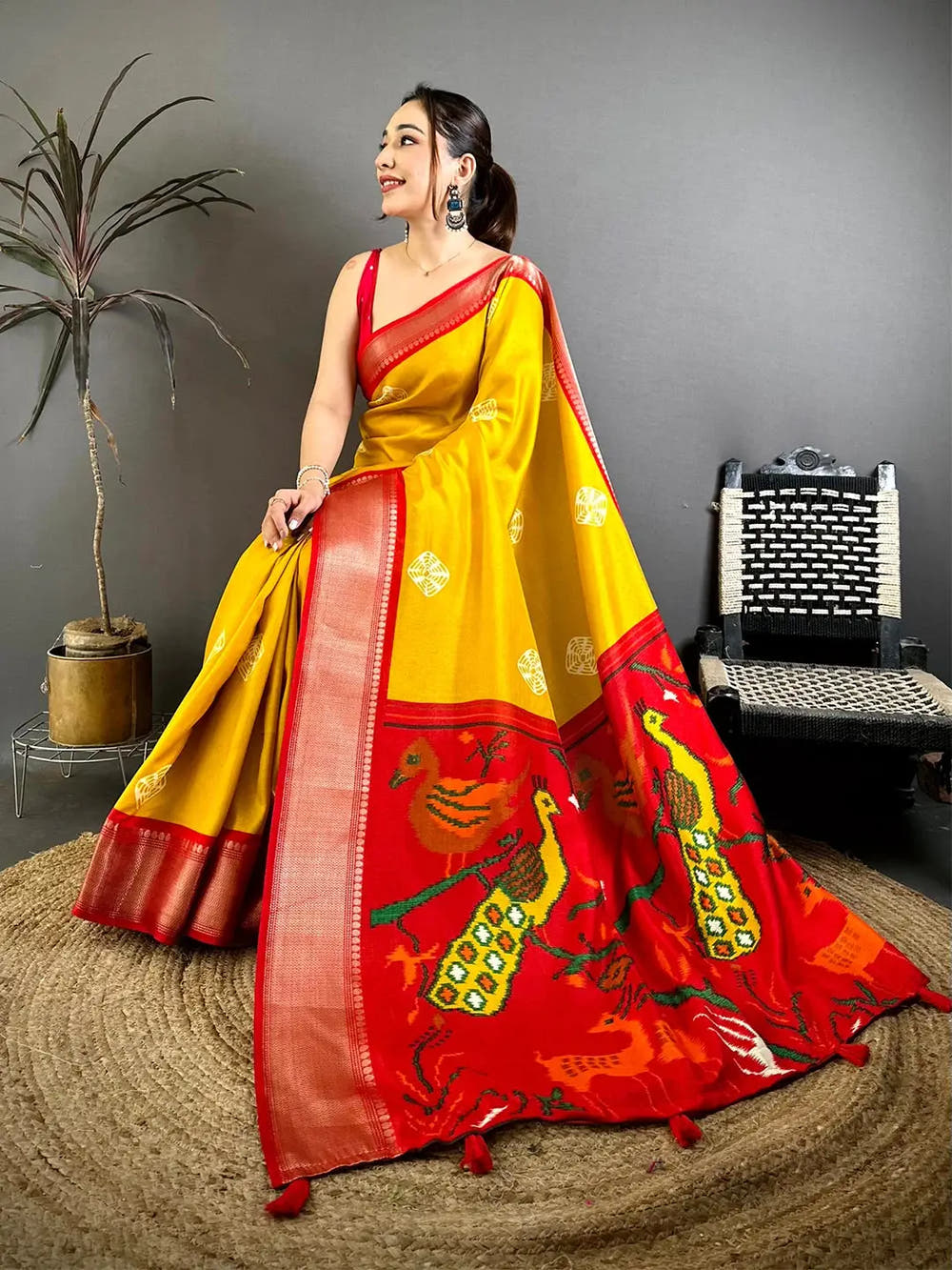 Mustard Soft Dola Shibori Print Saree