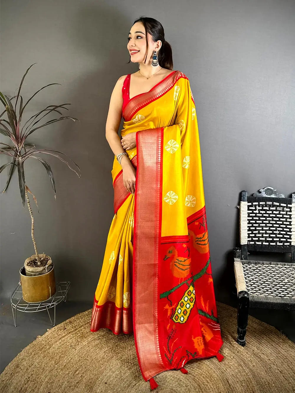 Mustard Soft Dola Shibori Print Saree