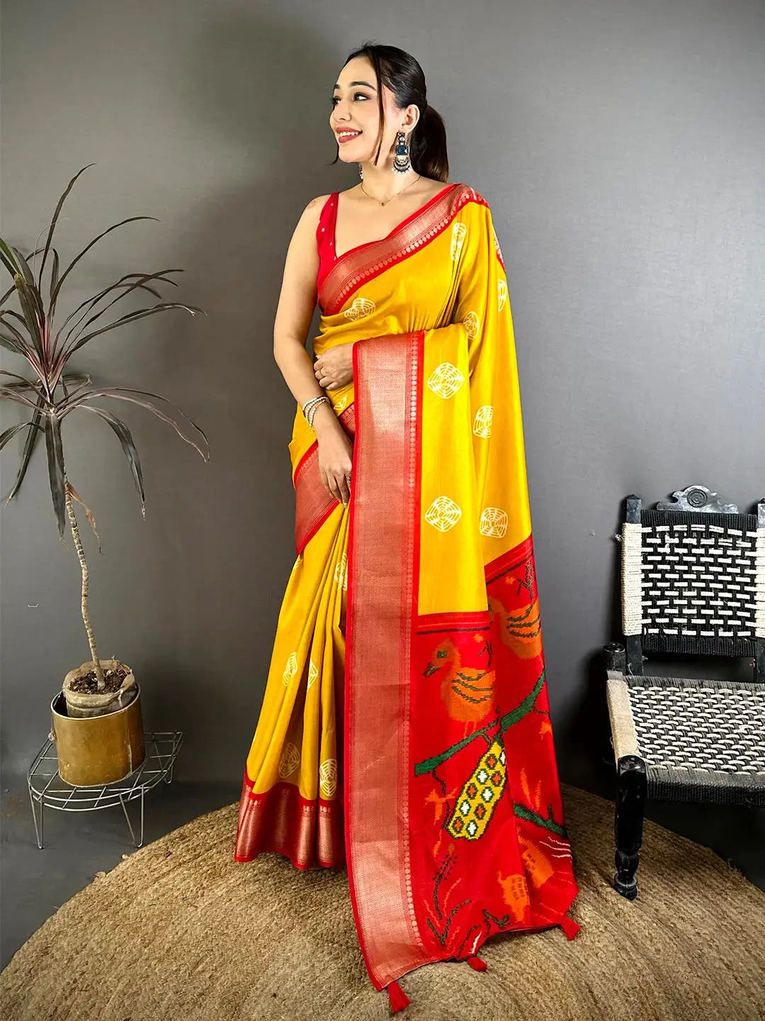 Mustard Soft Dola Shibori Print Saree