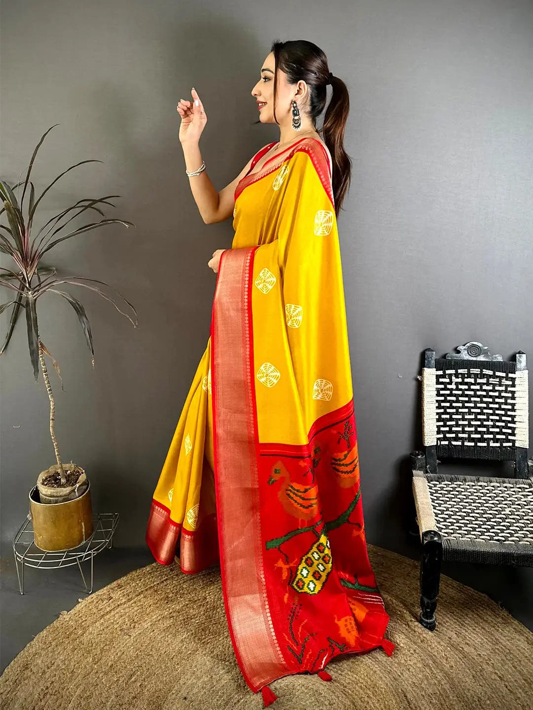 Mustard Soft Dola Shibori Print Saree