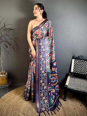 Opulent Cream Soft Silk Ikkat Pattern Saree