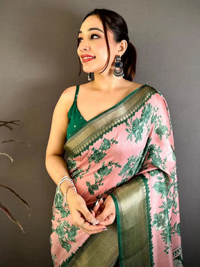 Opulent Pink Floral Print Soft Dola Saree