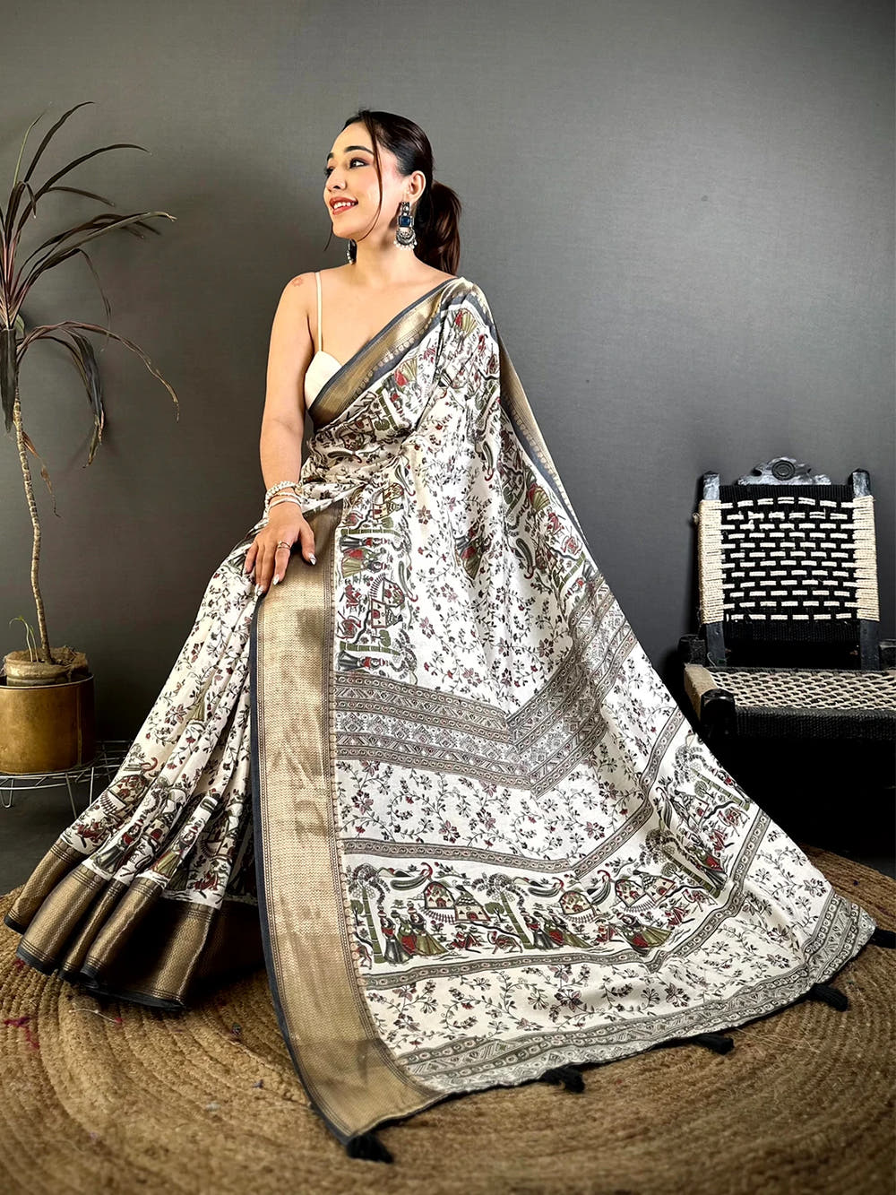 Opulent Soft Dola Madhubani Print Saree - view 2