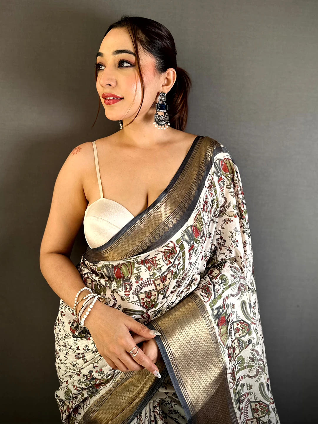 Opulent Soft Dola Madhubani Print Saree - view 3