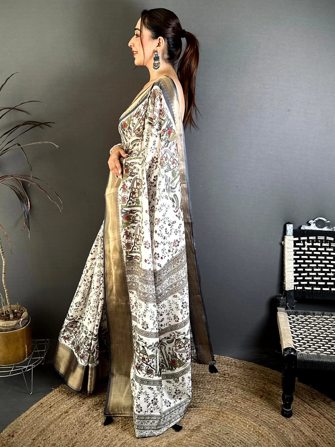 Opulent Soft Dola Madhubani Print Saree
