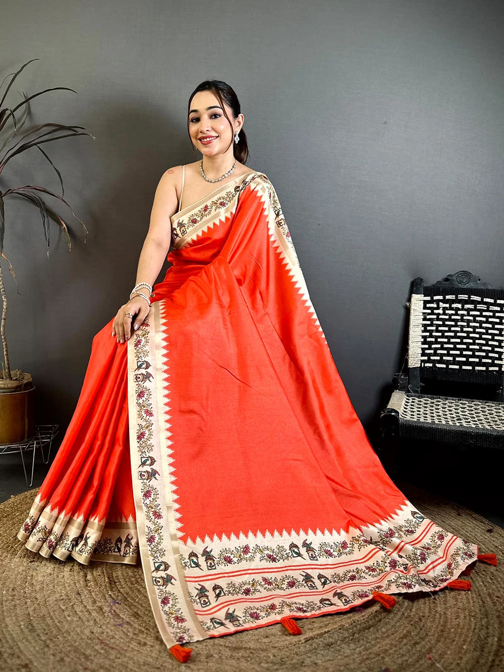 Opulent Soft Silk Tanjore Painting Saree - view 2