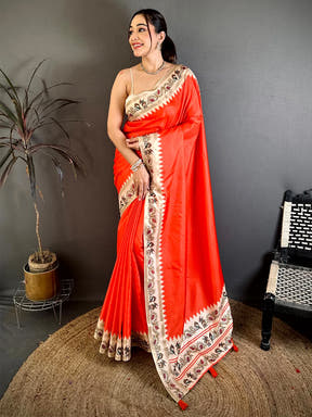 Opulent Soft Silk Tanjore Painting Saree - view 3