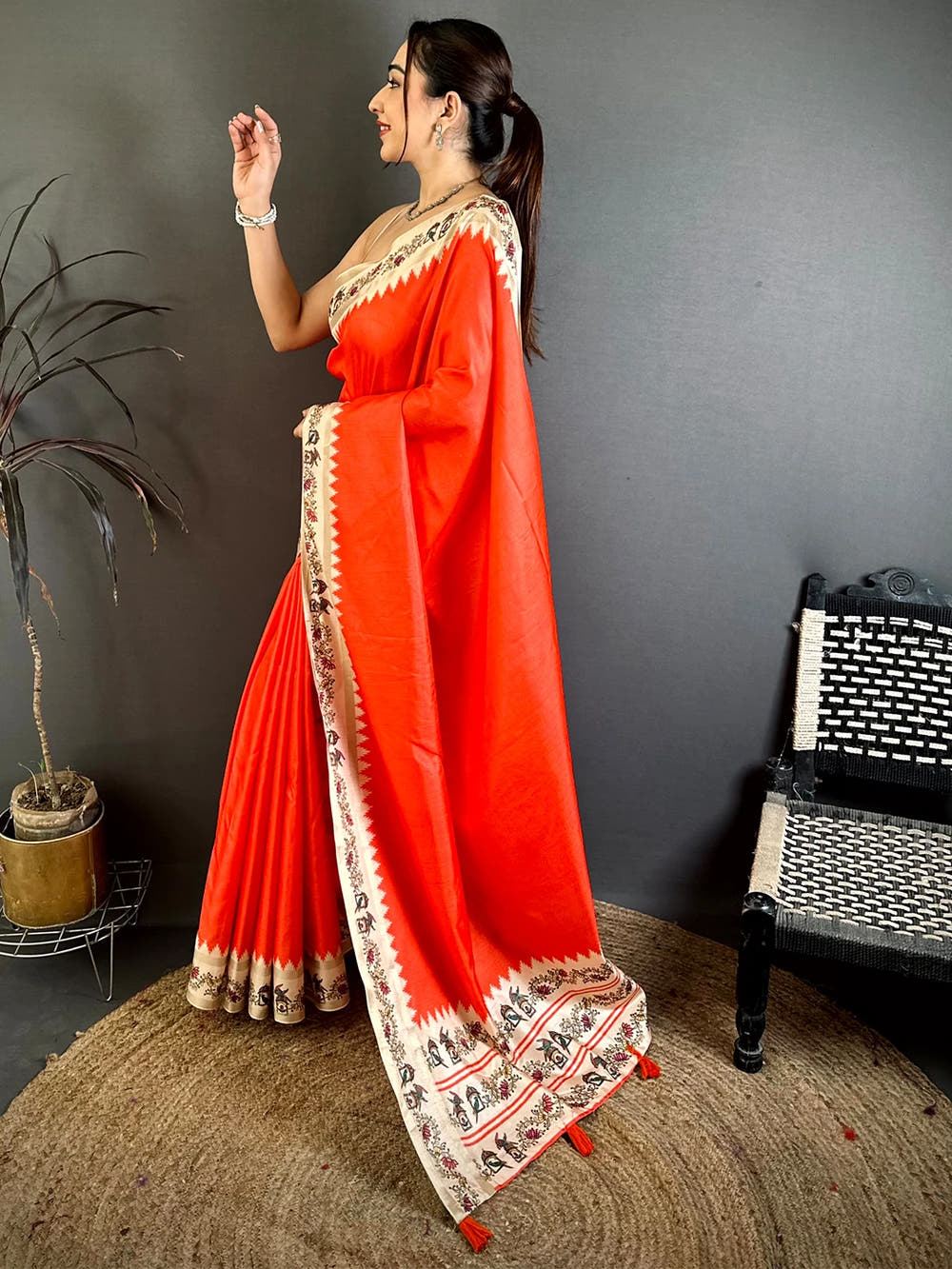 Opulent Soft Silk Tanjore Painting Saree - view 4