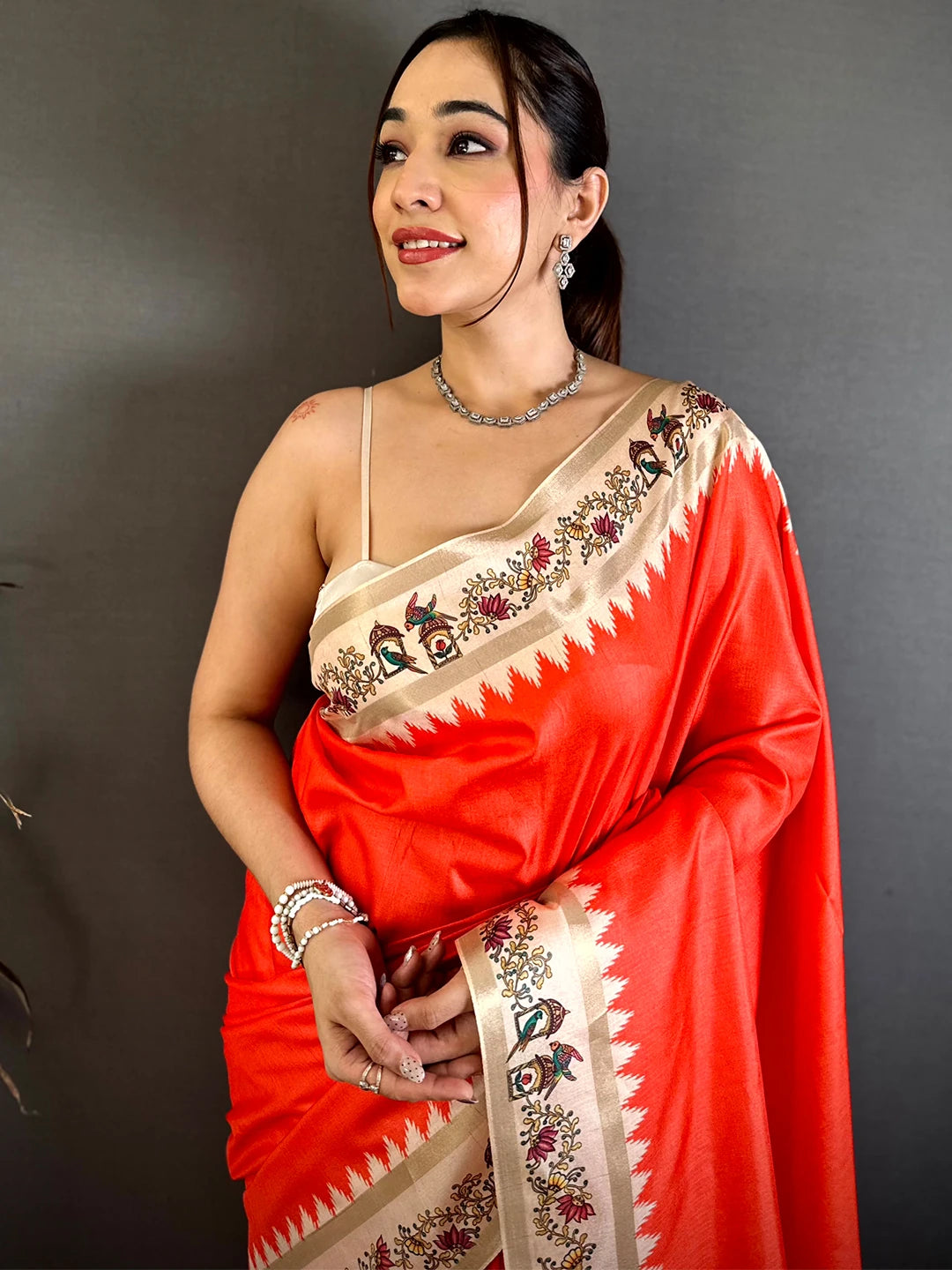 Opulent Soft Silk Tanjore Painting Saree