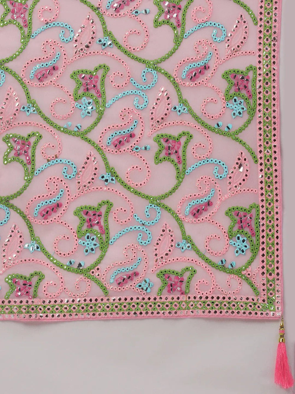 Pink Colour Stylish Embellished Satin Saree with Mirror Work