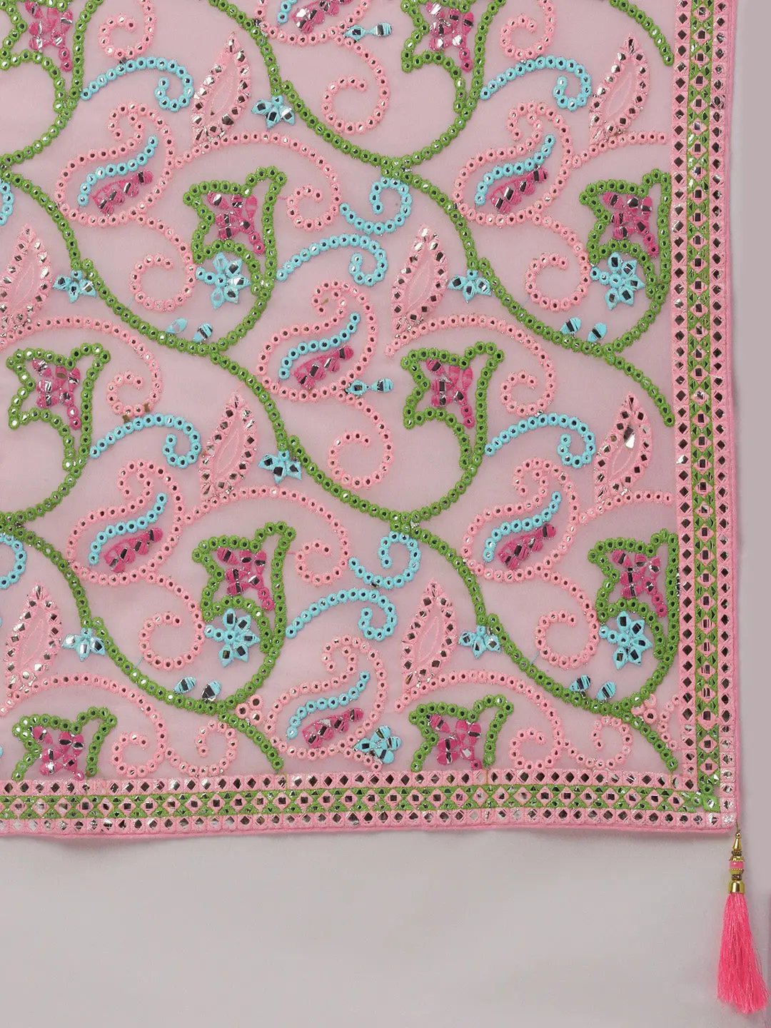Pink Colour Stylish Embellished Satin Saree with Mirror Work